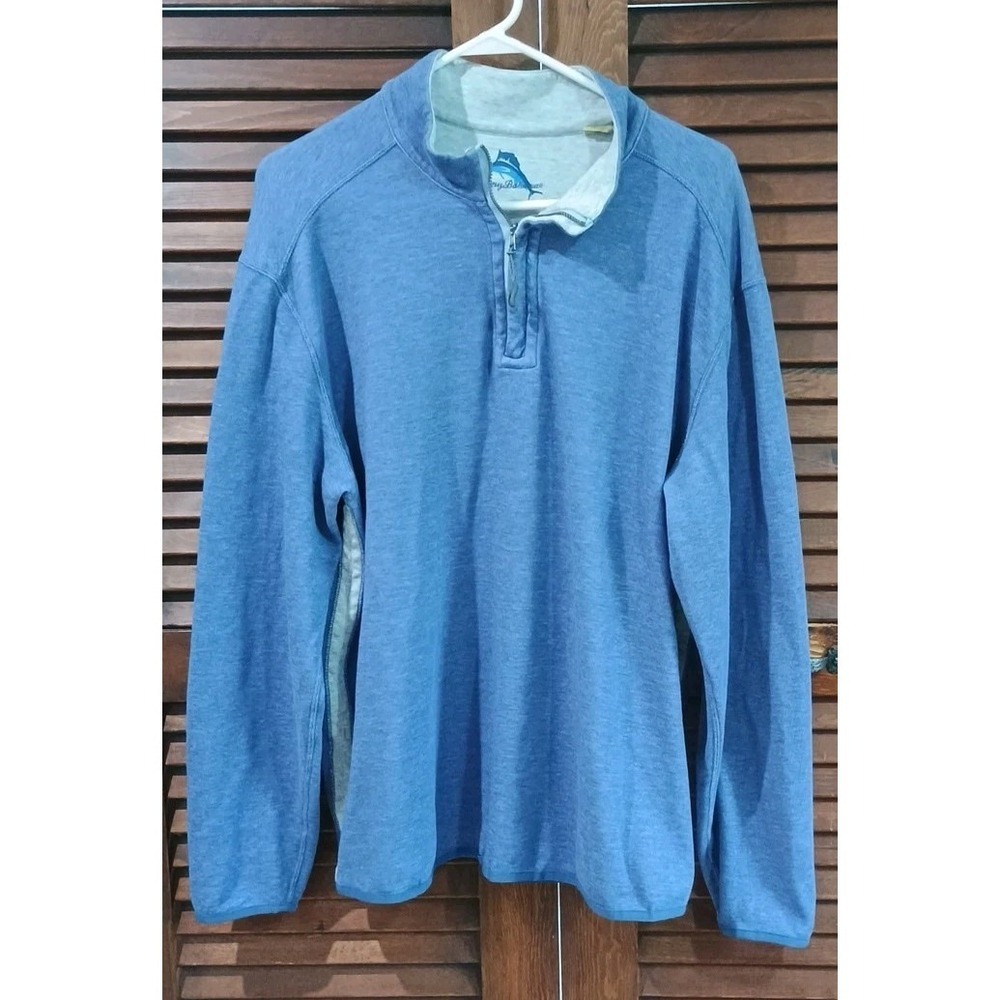 Tommy Bahama Mens XLarge Blue Quarter Zip Long Sleeve Knit Pima Mock Neck Shirt